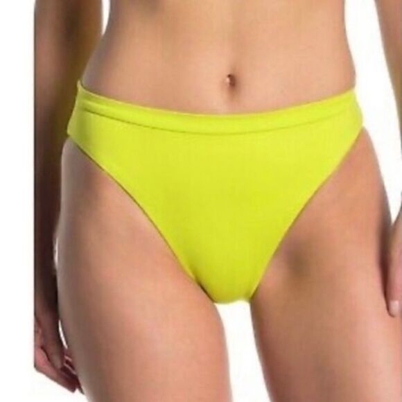 NEW Becca High Waist Bikini Bottom Yellow Green Medium - Picture 1 of 7